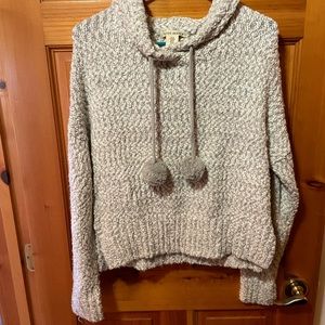 Grey hooded sweater with pompoms